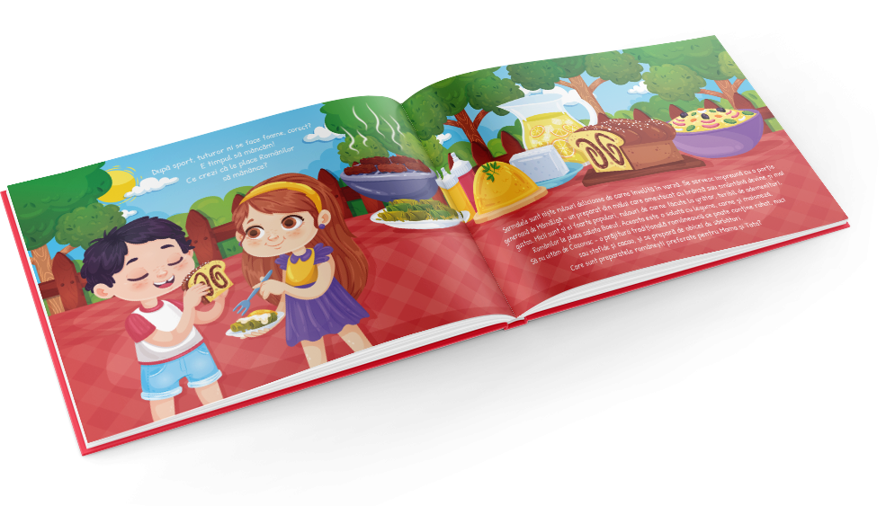 Dans tradițional românesc sau mâncare tradițională românească: copiii descoperă mai multe în această carte personalizată despre România