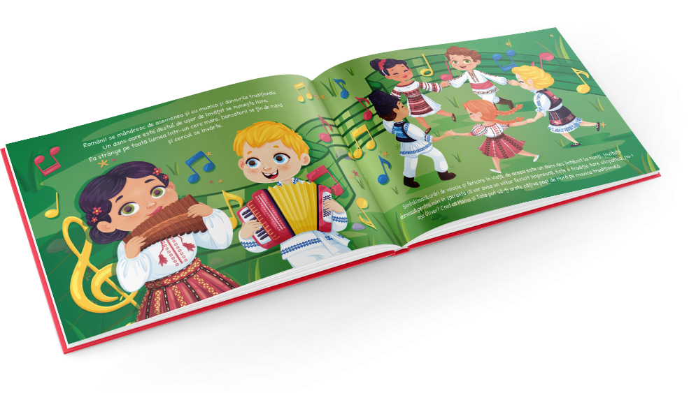 Romanian traditional dance or traditional Romanian food: kids discover more in this personalized book about Romania